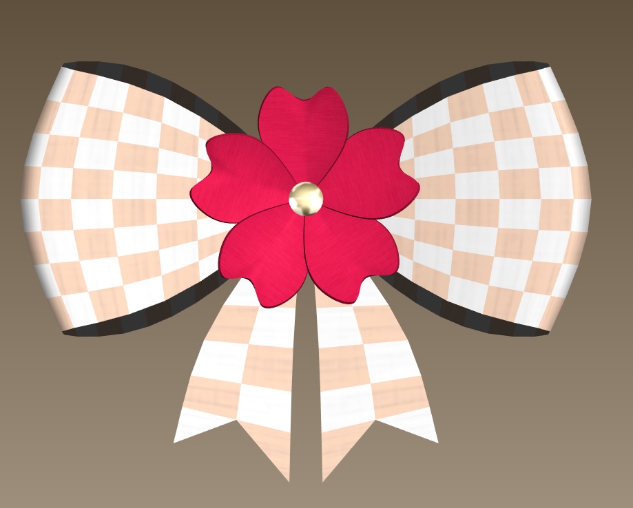 #075-チェックリボン花飾り【fbx,obj】
