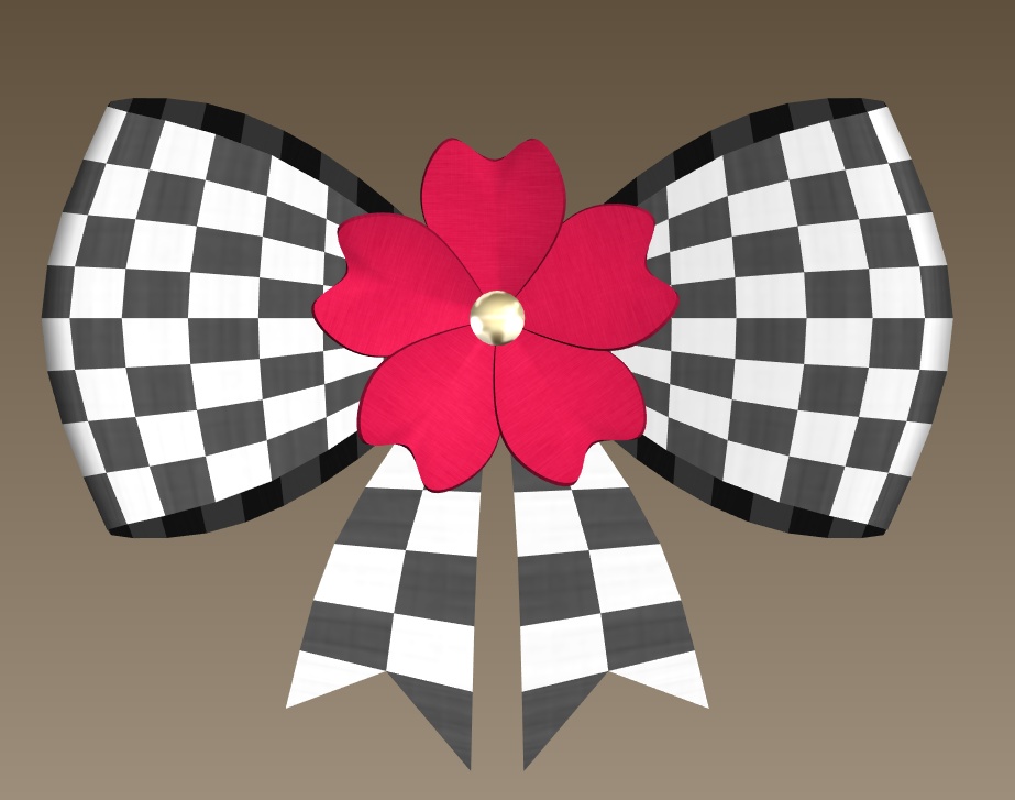 #075-チェックリボン花飾り【fbx,obj】