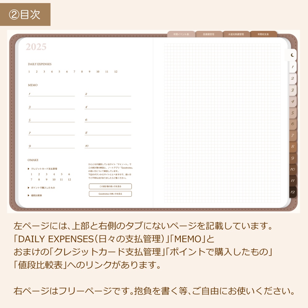 デジタル家計簿① 2025 茶色 デジタルプランナー