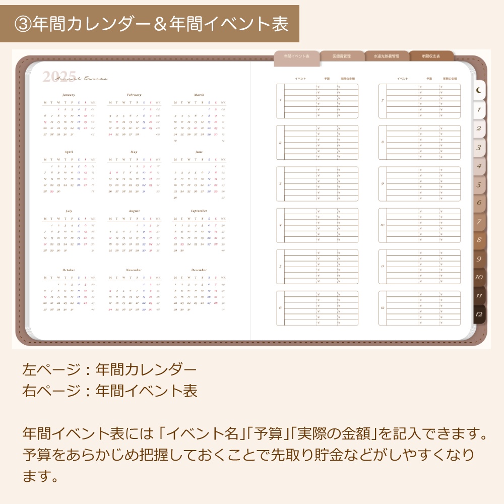デジタル家計簿① 2025 茶色 デジタルプランナー
