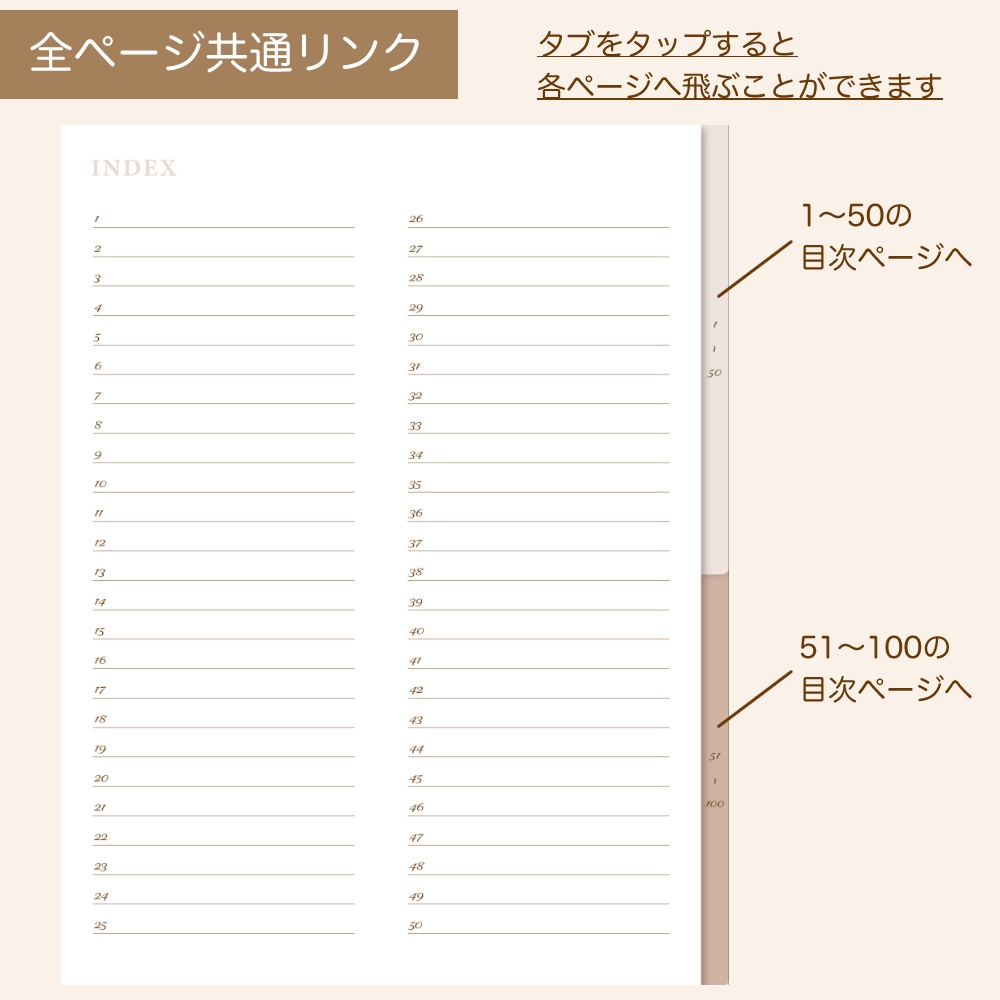 デジタルノート 100個の目次付き 茶色/縦型 デジタルプランナー デジプラ