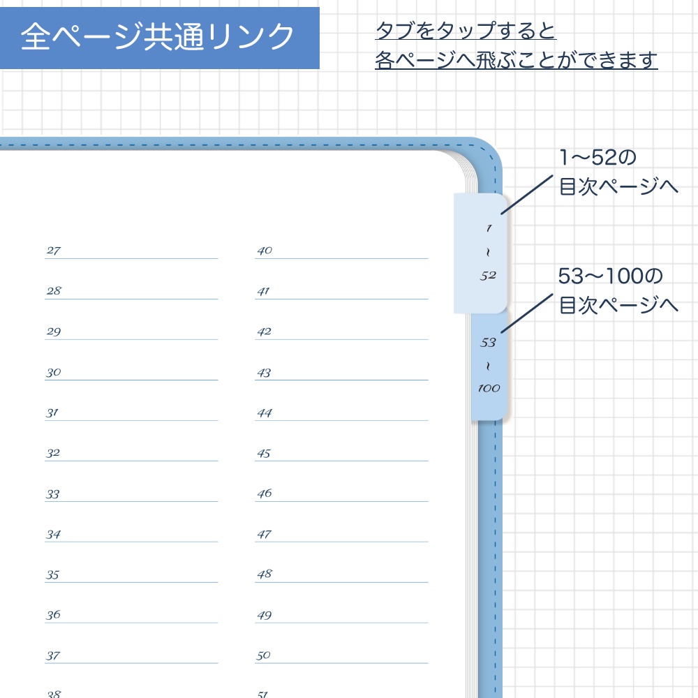 デジタルノート 100個の目次付き 水色/横型 デジタルプランナー デジプラ