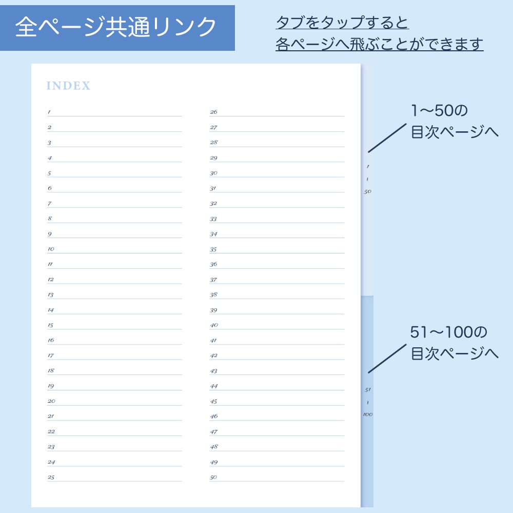 デジタルノート 100個の目次付き 水色/縦型 デジタルプランナー デジプラ