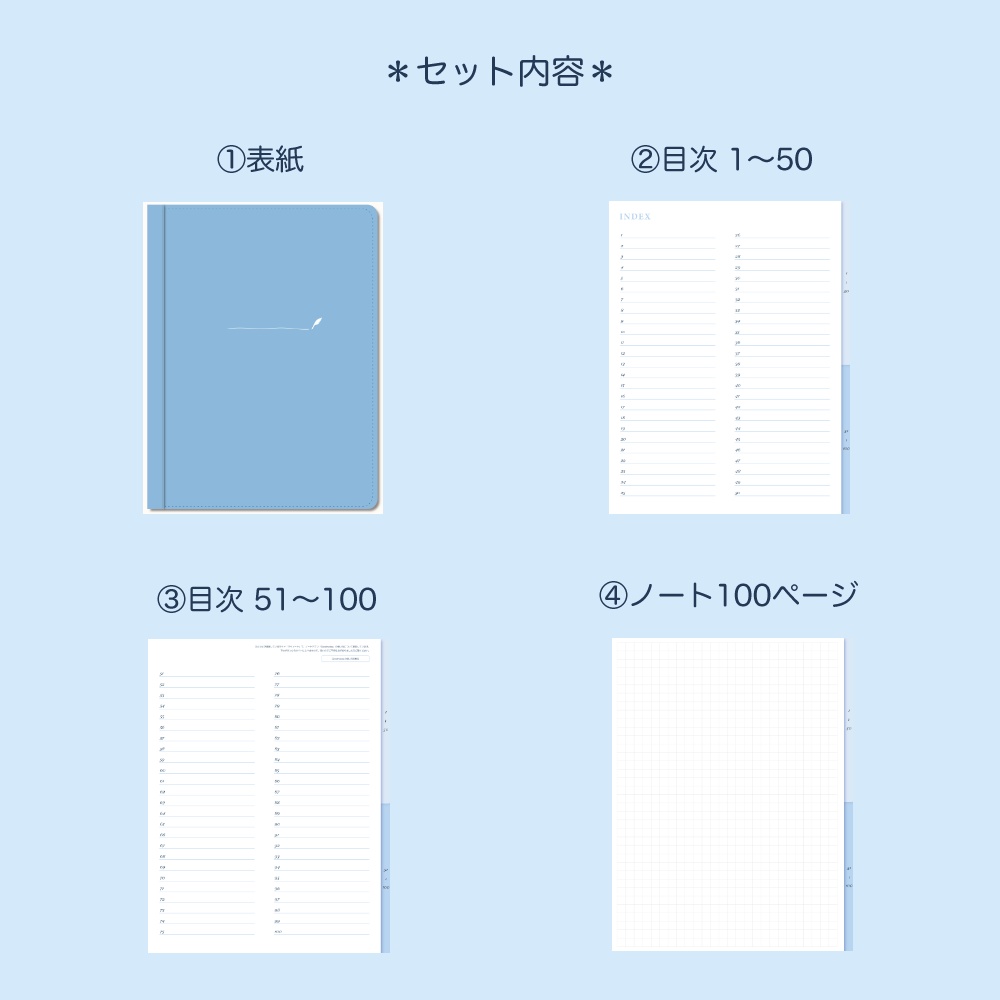 デジタルノート 100個の目次付き 水色/縦型 デジタルプランナー デジプラ