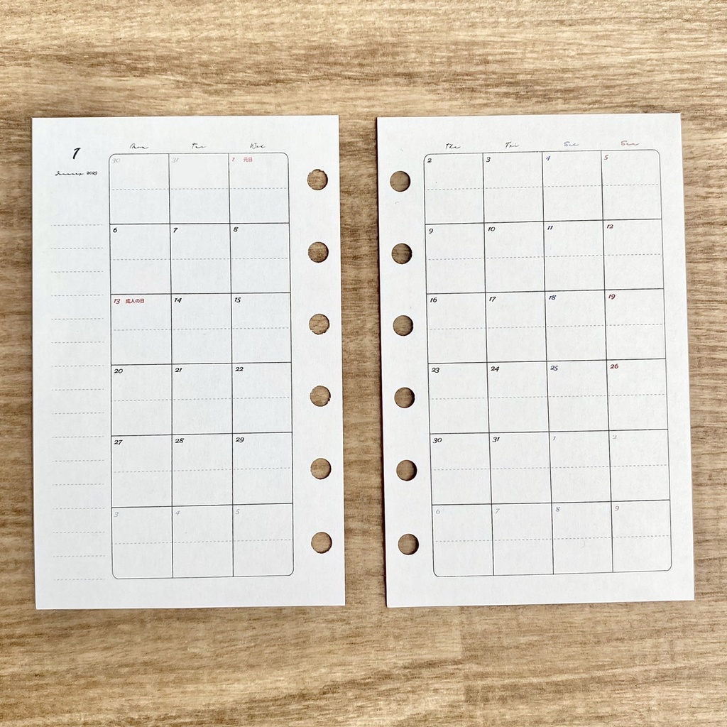 ミニ6 マンスリー 2025 罫線入り PDFデータ システム手帳リフィル