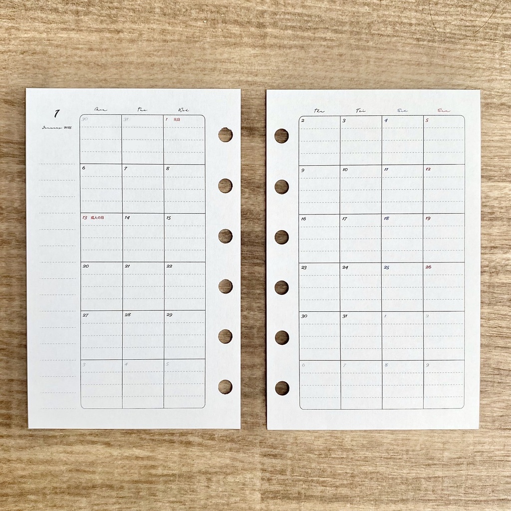 ミニ6 マンスリー 2025 罫線入り PDFデータ システム手帳リフィル