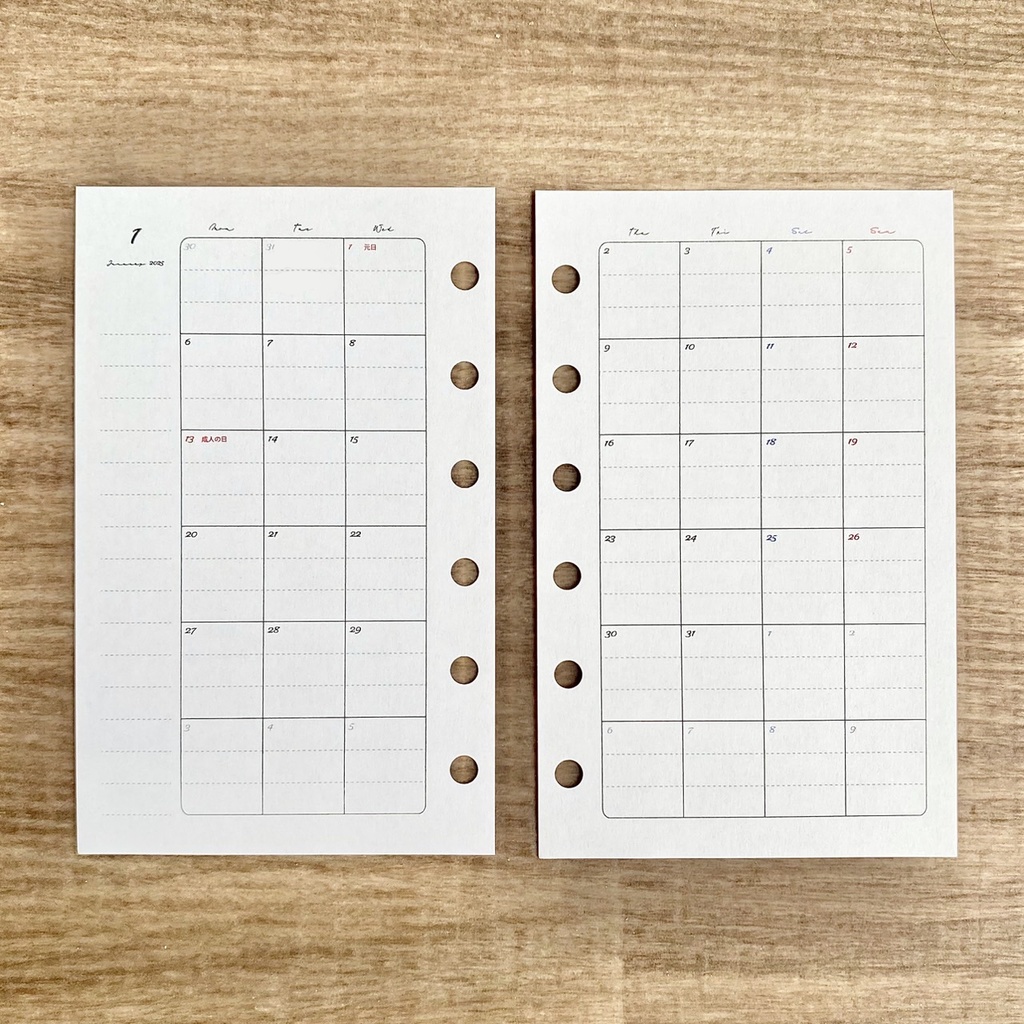 ミニ6 マンスリー 2025 罫線入り PDFデータ システム手帳リフィル