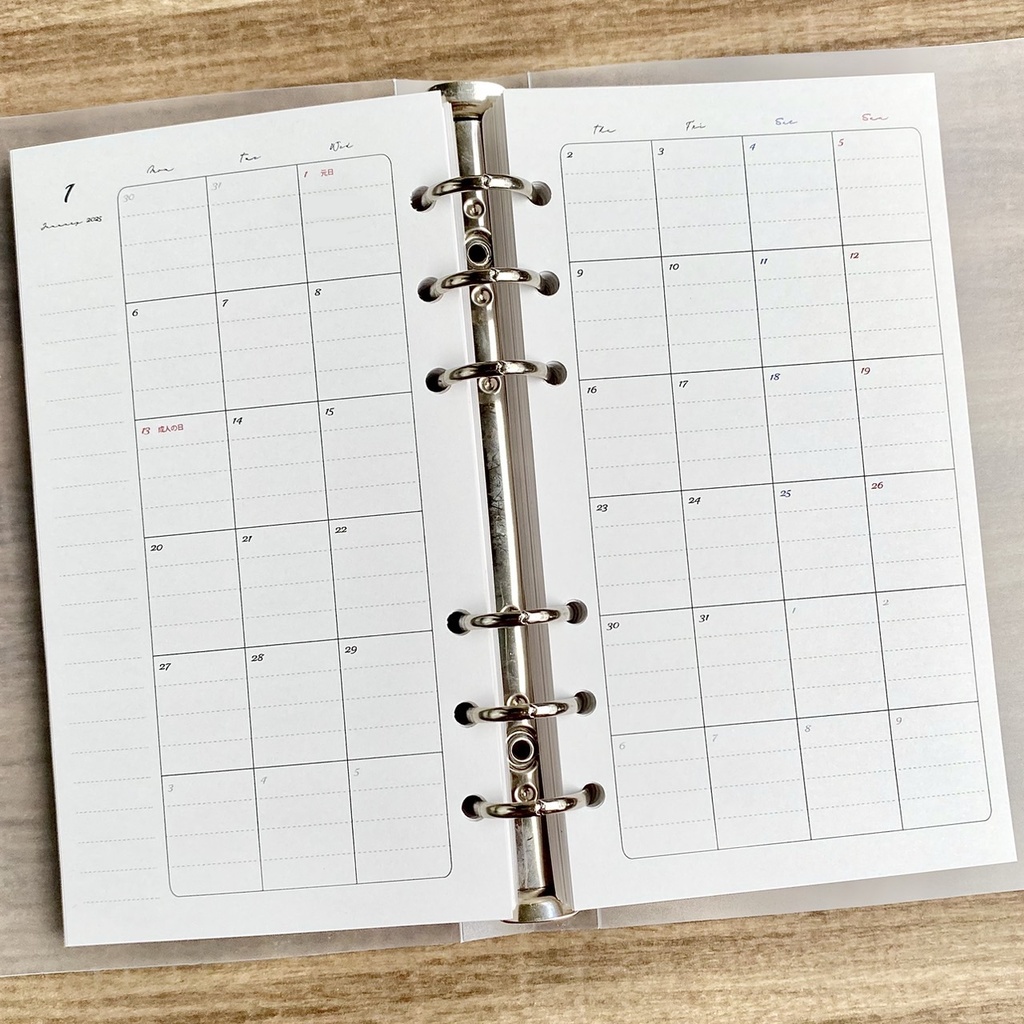 バイブル マンスリー 2025 罫線入り PDFデータ システム手帳リフィル