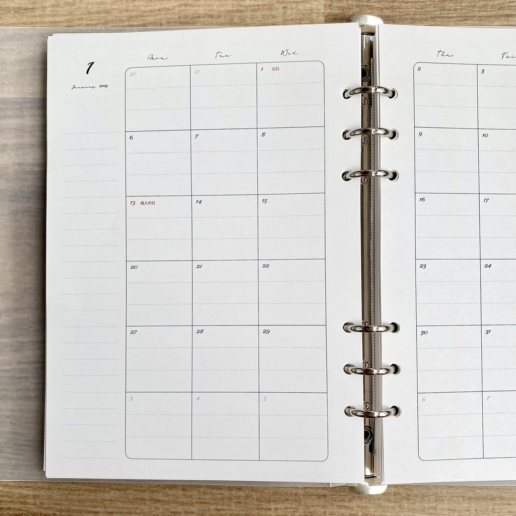 A5 マンスリー 2025 罫線入り PDFデータ システム手帳リフィル