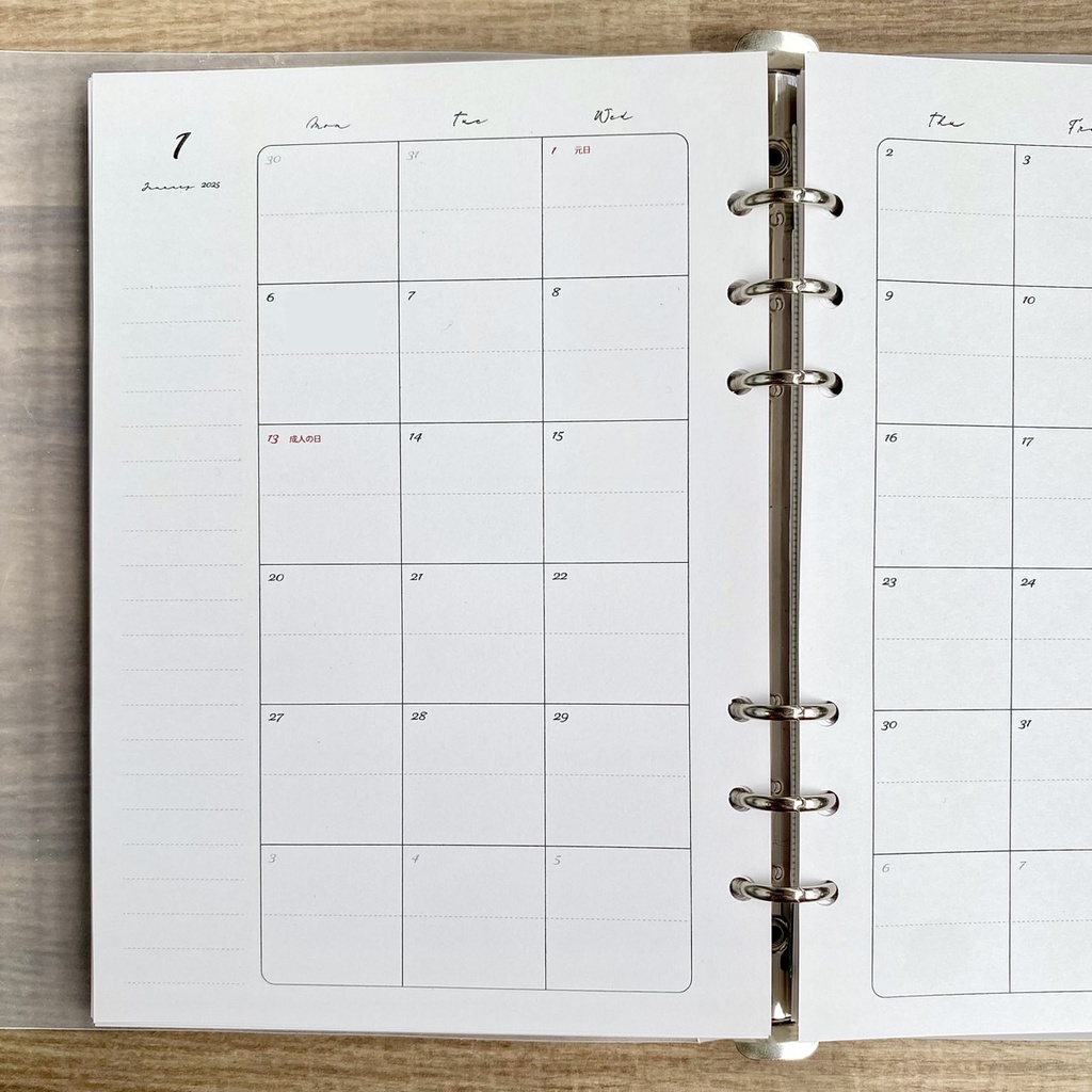 A5 マンスリー 2025 罫線入り PDFデータ システム手帳リフィル