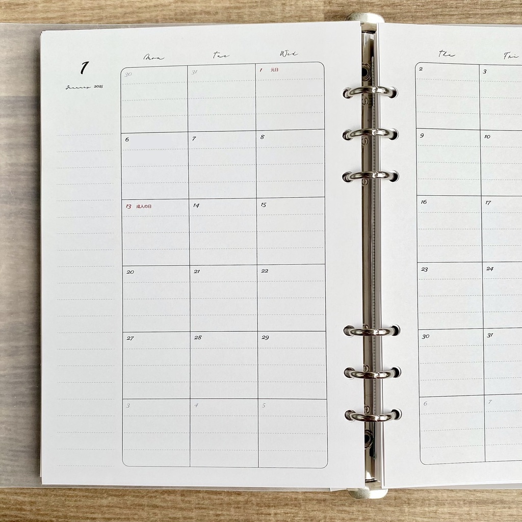 A5 マンスリー 2025 罫線入り PDFデータ システム手帳リフィル