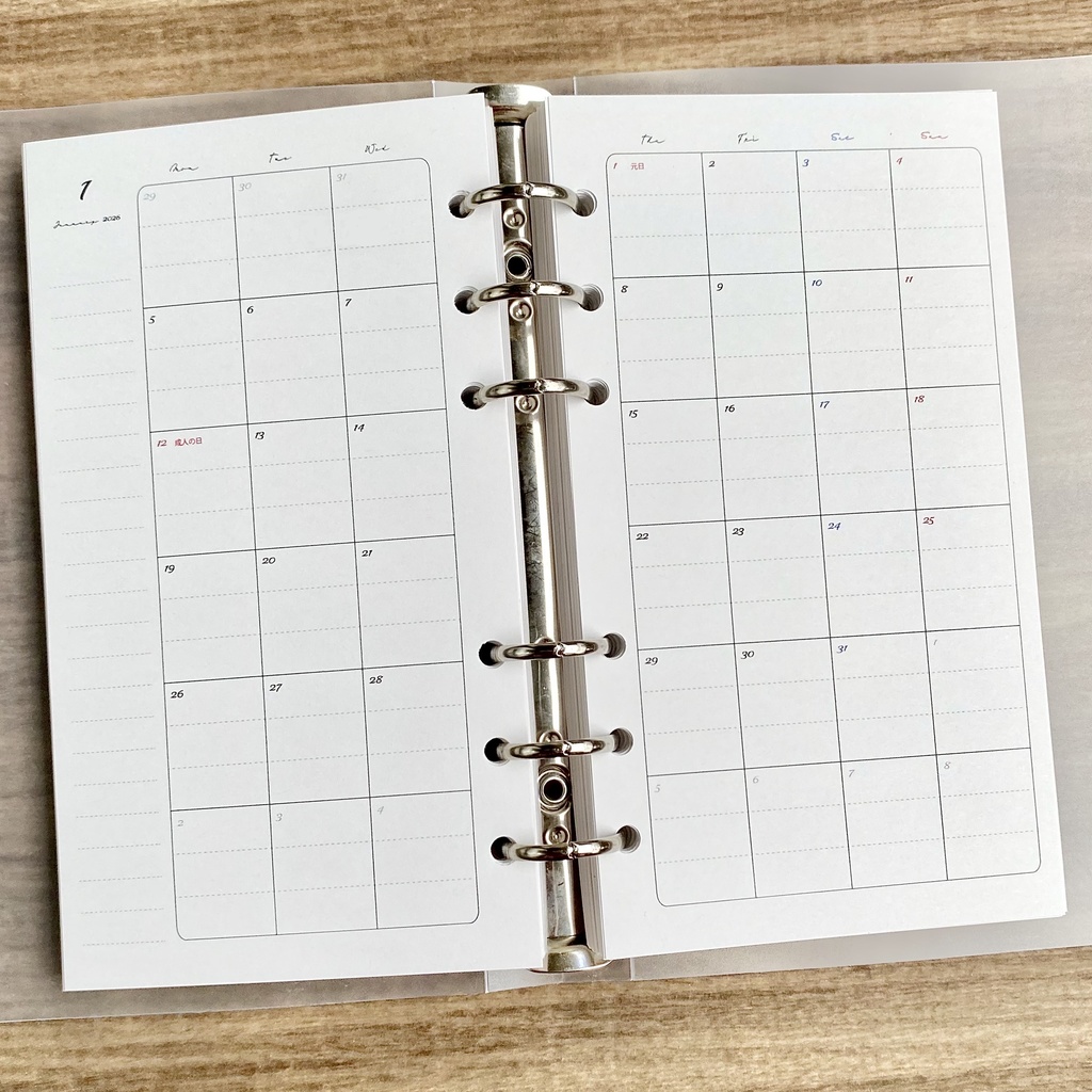 バイブル マンスリー 2026 罫線入り PDFデータ システム手帳リフィル