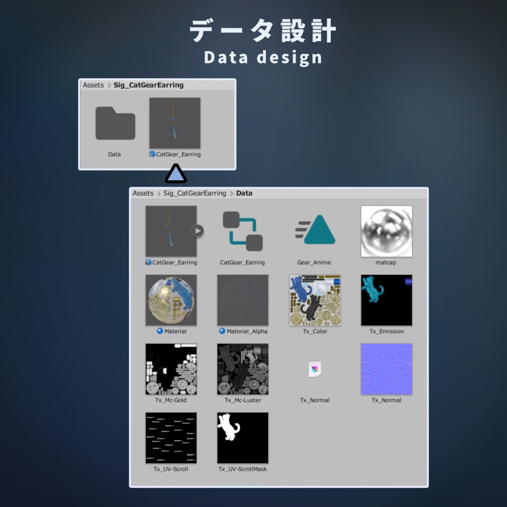 【VRChat想定】動く歯車猫のイヤリングモデル