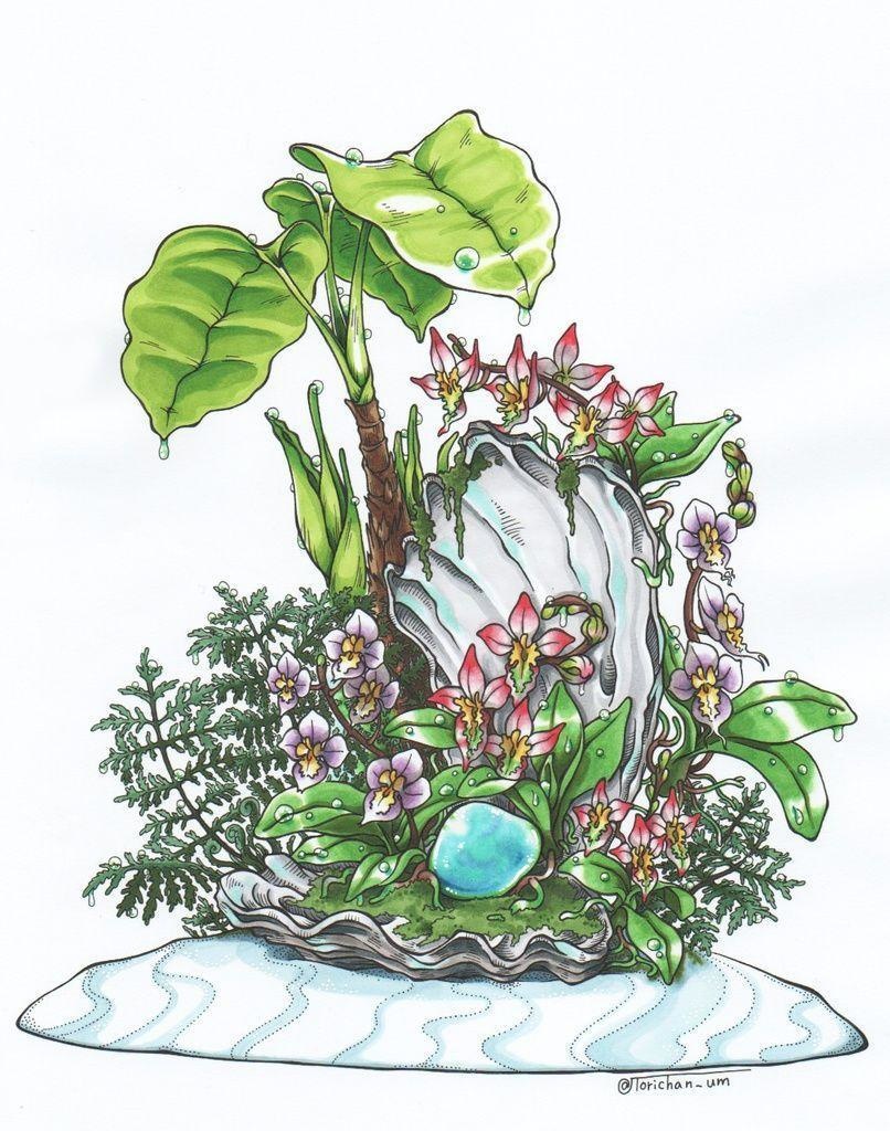 【手描きイラスト】胡蝶蘭と真珠【A4サイズ】