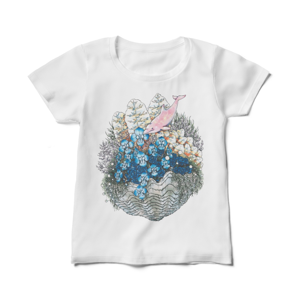【Tシャツ/レディース】胡蝶蘭とイルカ