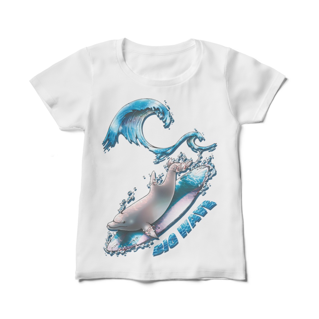 【レディースTシャツ:白】イルカ(ピンク)/片面・両面