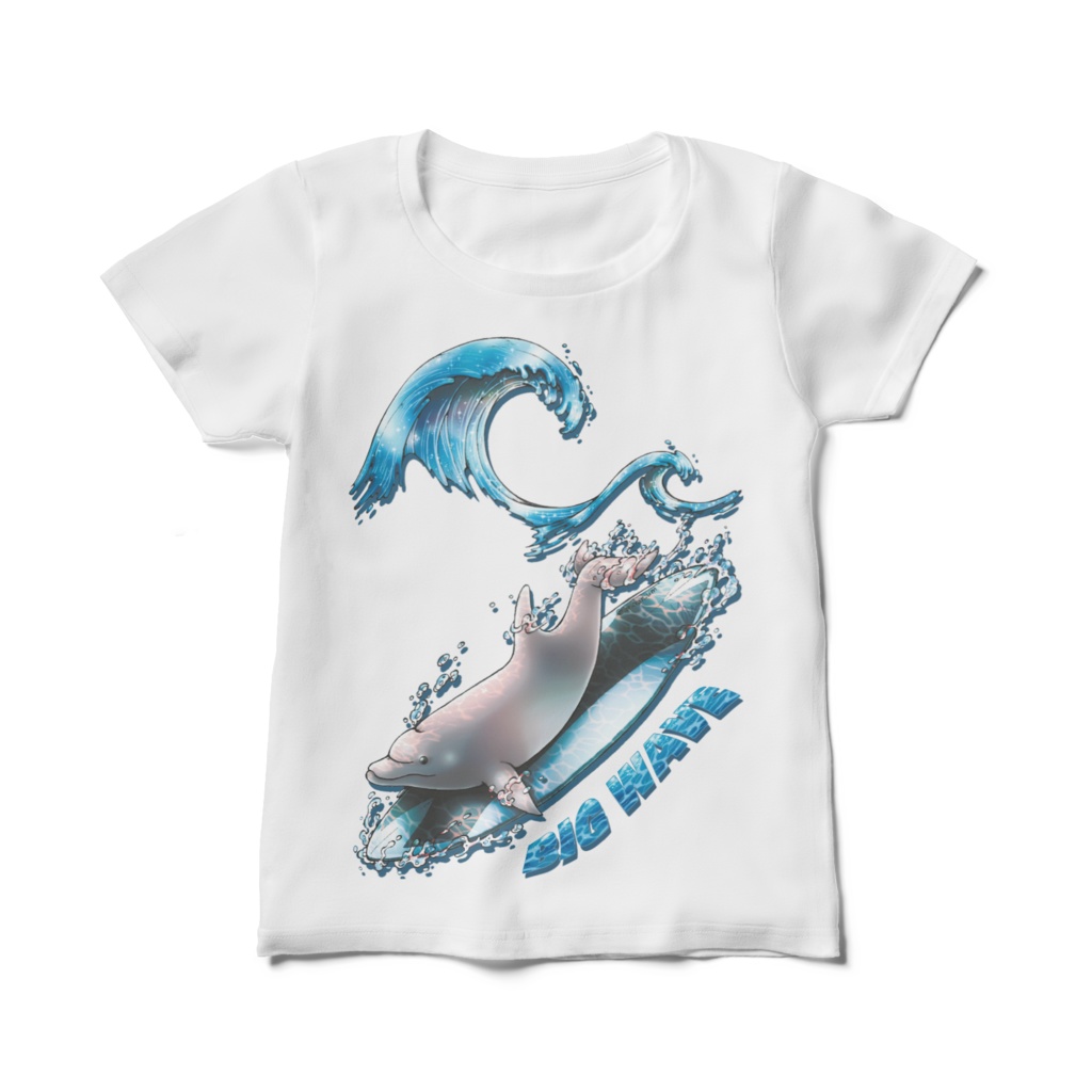 【レディースTシャツ：白】イルカ(黒)／片面・両面