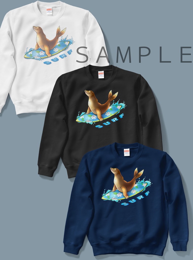 【スウェット:白:黒:紺】アシカ(水色)