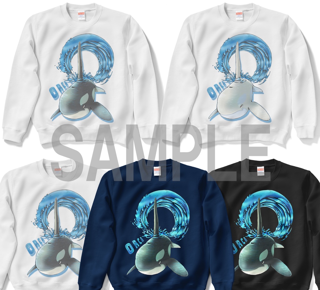 【スウェット/白/紺/黒】シャチ(黒・白)