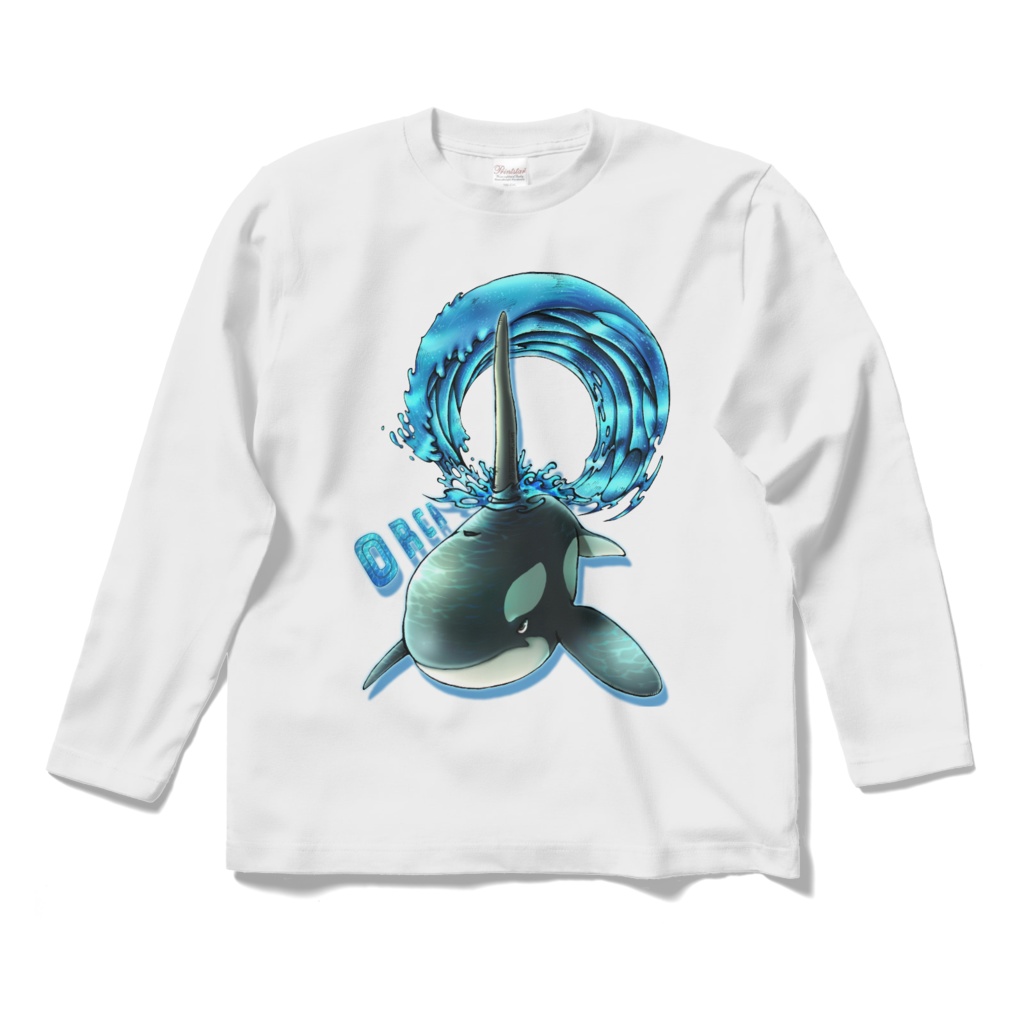 【長袖Tシャツ:白:紺:黒】シャチ(黒・白)