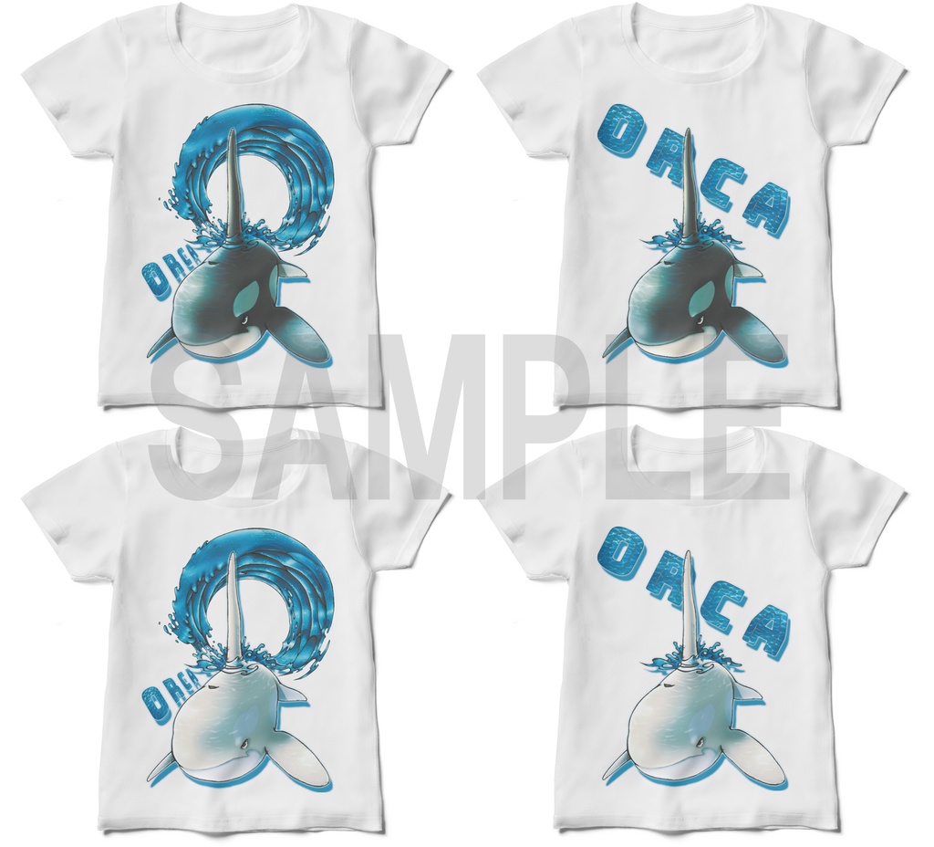 【レディースTシャツ:白】シャチ(黒・白)