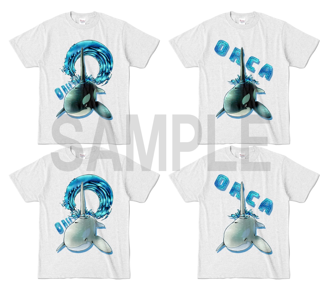 【カラーTシャツ:アッシュ】シャチ(黒・白)