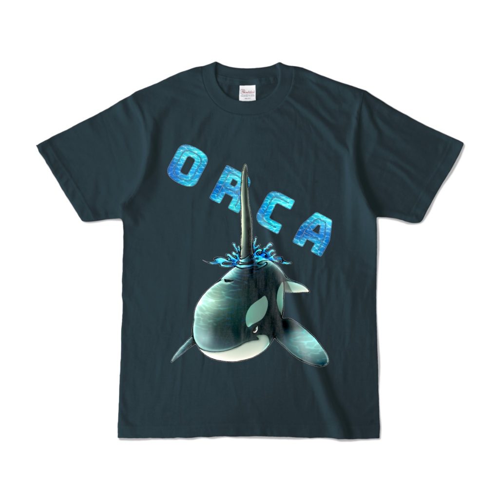 【カラーTシャツ:デニム:黒】シャチ(黒・白)