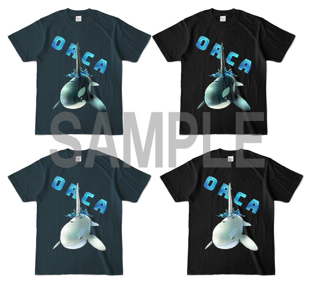 【カラーTシャツ:デニム:黒】シャチ(黒・白)