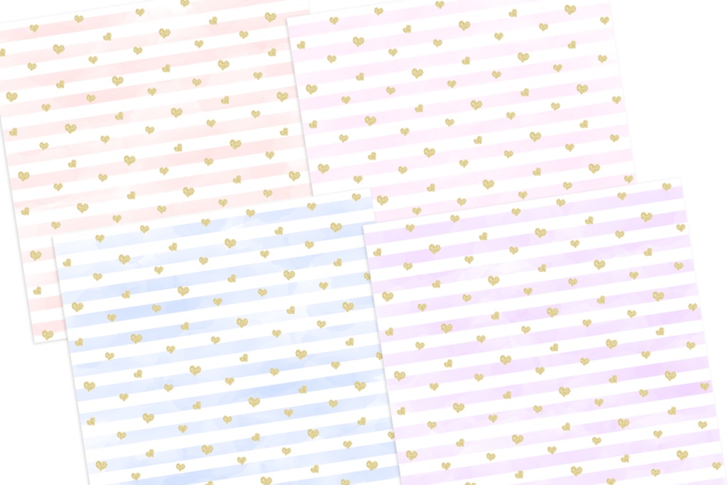 ハートと水彩ストライプの背景画像