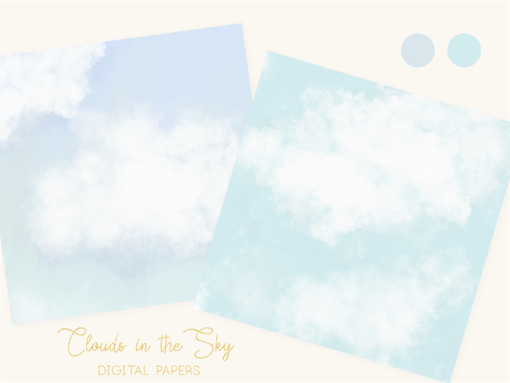 ふわふわ雲と青空のペイントテクスチャ背景