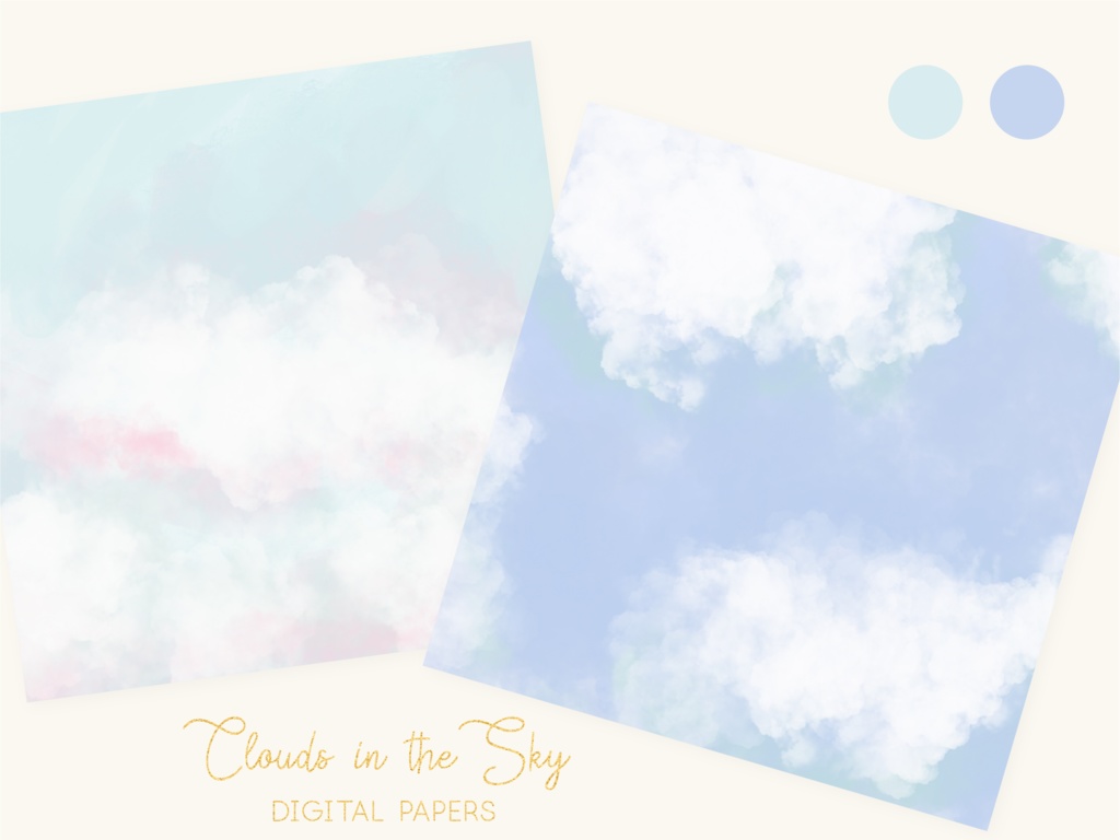 ふわふわ雲と青空のペイントテクスチャ背景