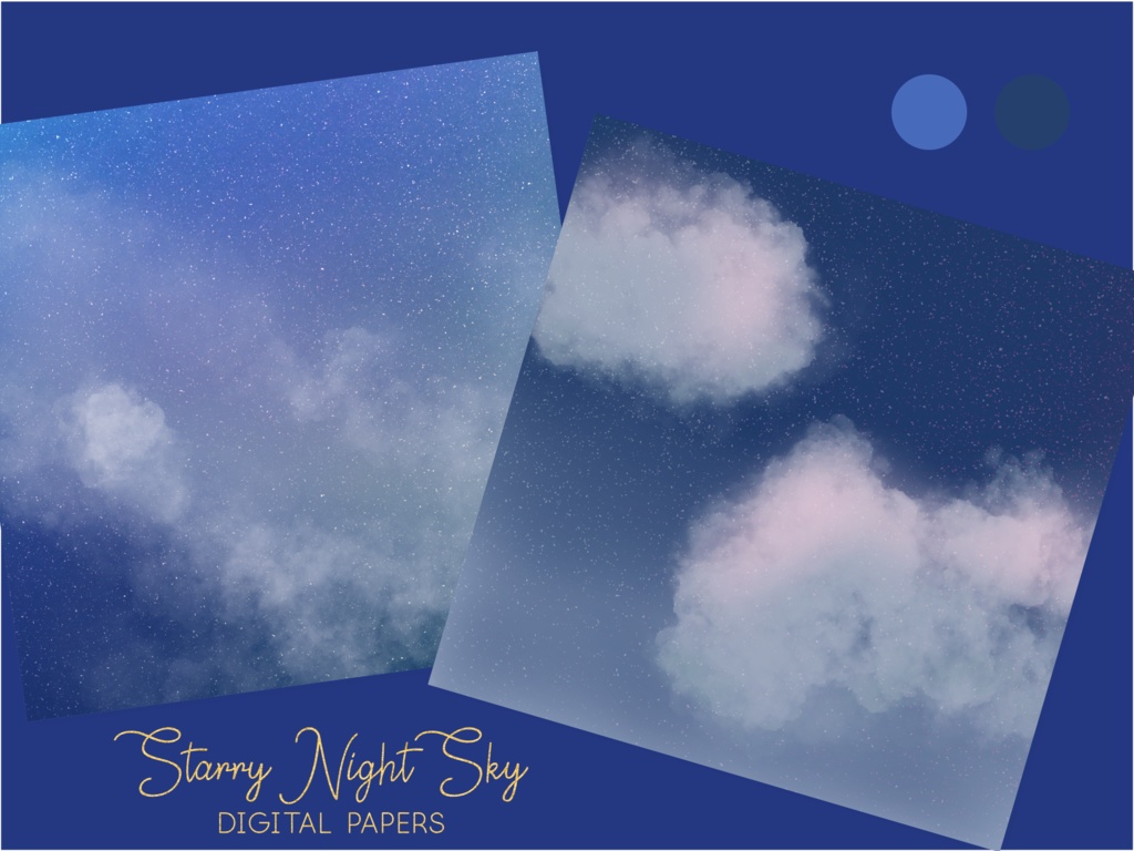 ふわふわ雲とキラキラ星空のテクスチャ背景画像素材