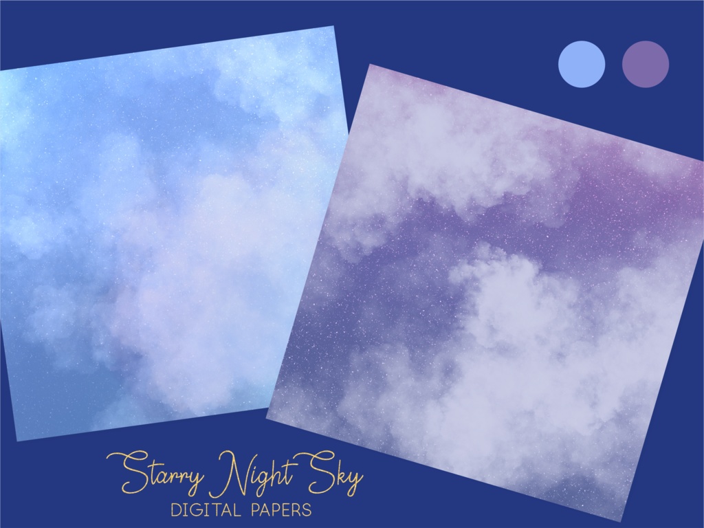 ふわふわ雲とキラキラ星空のテクスチャ背景画像素材