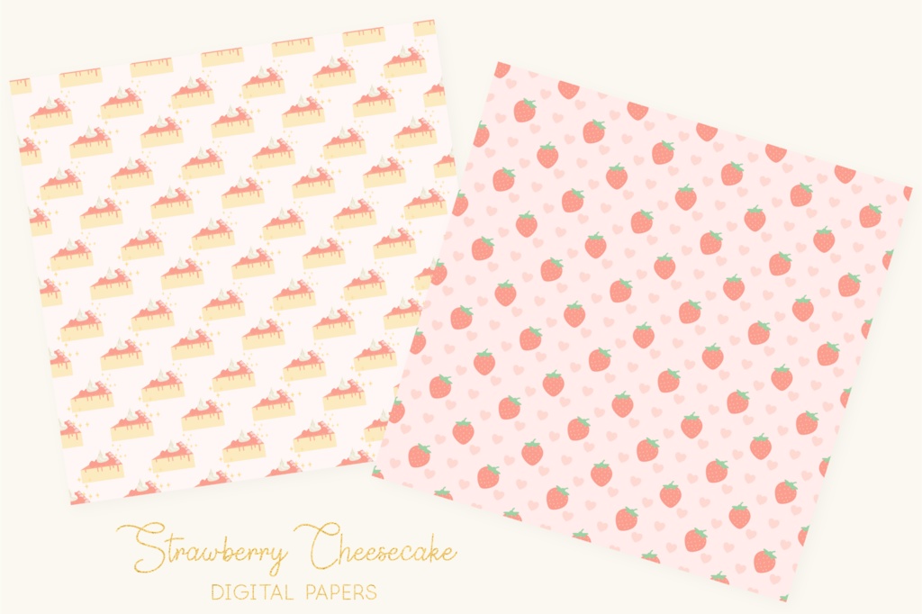 いちごチーズケーキパターン背景素材