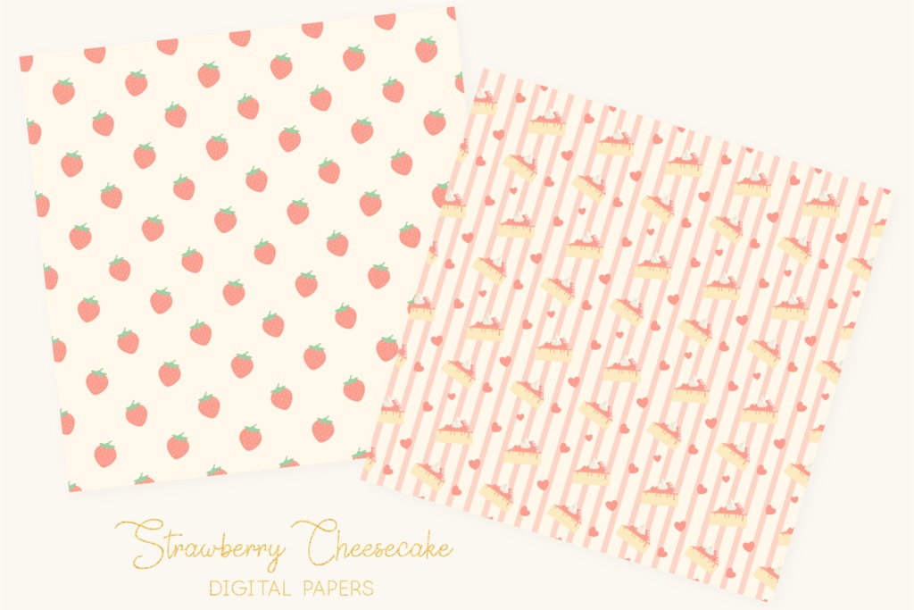 いちごチーズケーキパターン背景素材