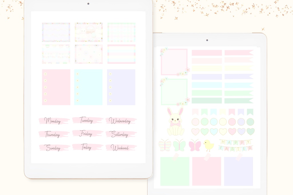 春色パステルうさぎイースターGoodNotes5ステッカー100枚セット