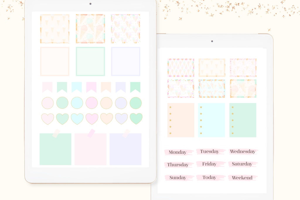 夏のアイスクリームGoodNotesデジタルステッカー105枚セット