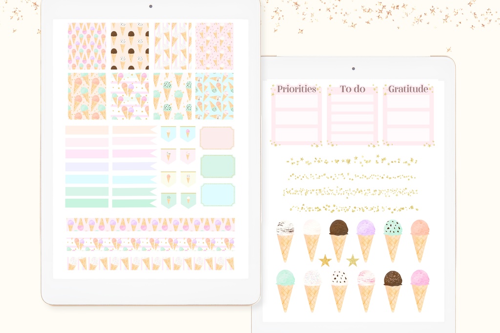 夏のアイスクリームGoodNotesデジタルステッカー105枚セット