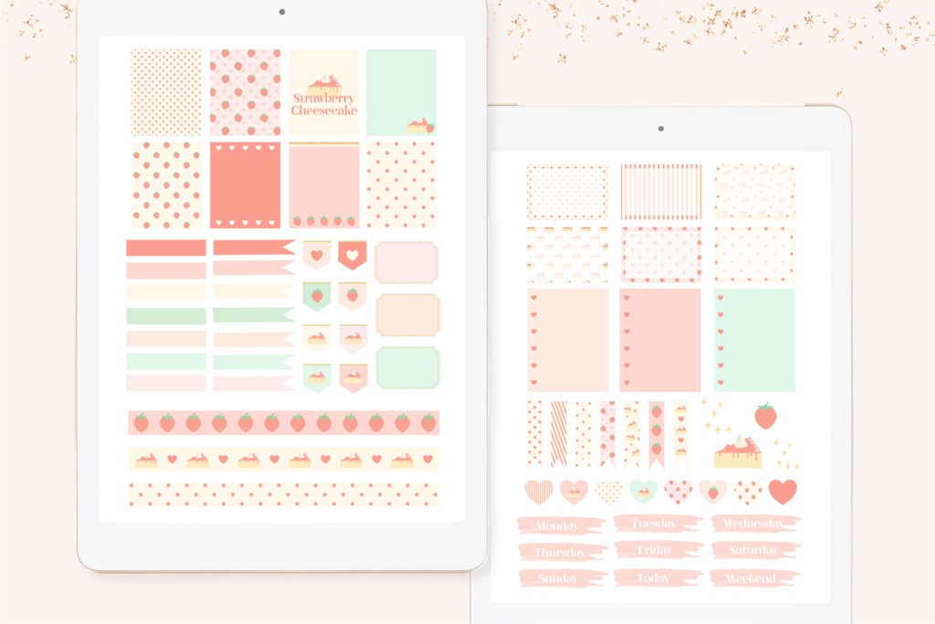 GoodNotesストロベリーチーズケーキ100枚プランナーステッカーセット