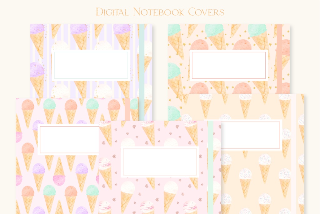 GoodNotes表紙テンプレート|アイスクリーム柄GoodNotseテンプレート