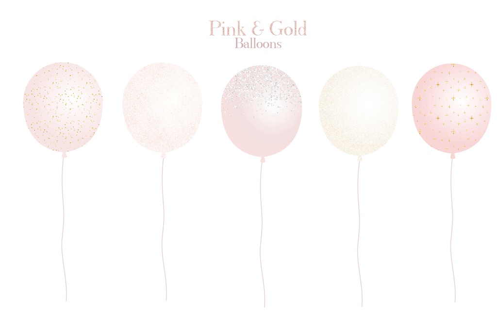 ピンクとゴールドの風船イラスト素材|お祝いイラスト素材