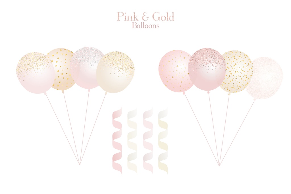 ピンクとゴールドの風船イラスト素材|お祝いイラスト素材
