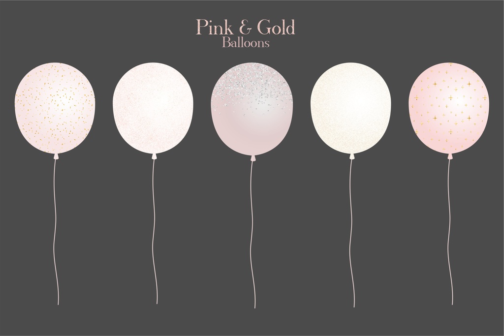 ピンクとゴールドの風船イラスト素材|お祝いイラスト素材