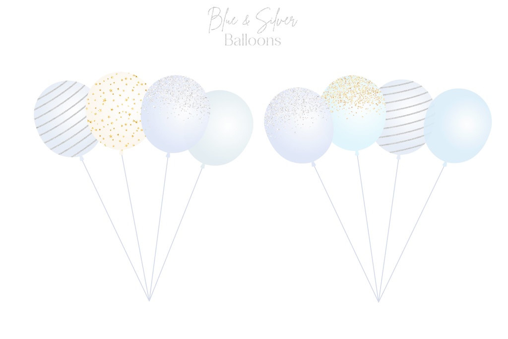 青とシルバーの風船イラスト素材|お祝いイラスト素材