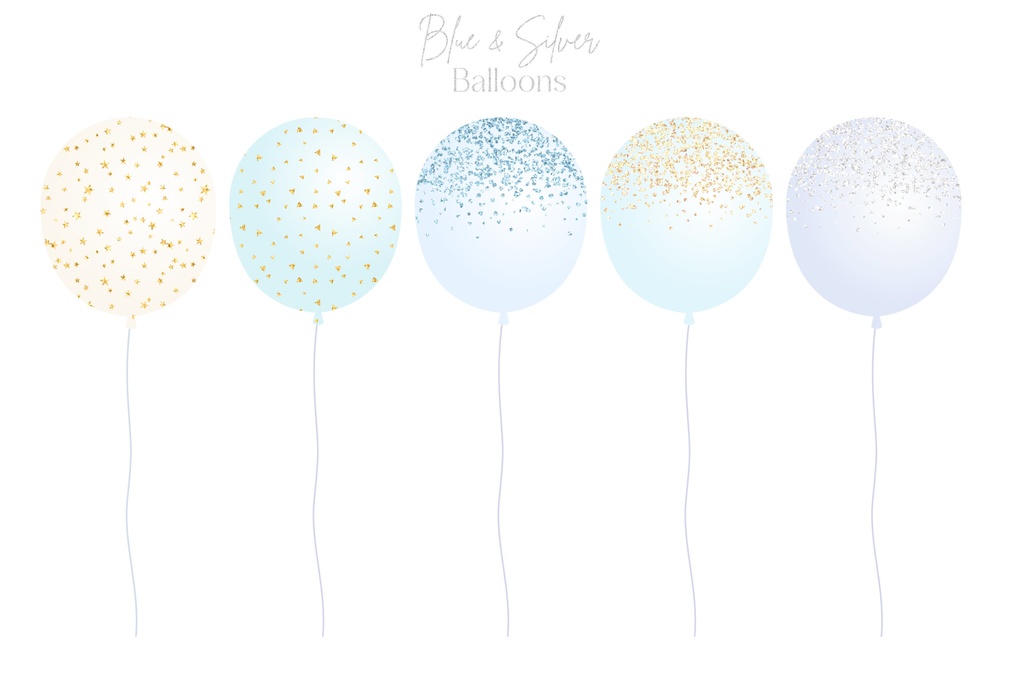 青とシルバーの風船イラスト素材|お祝いイラスト素材