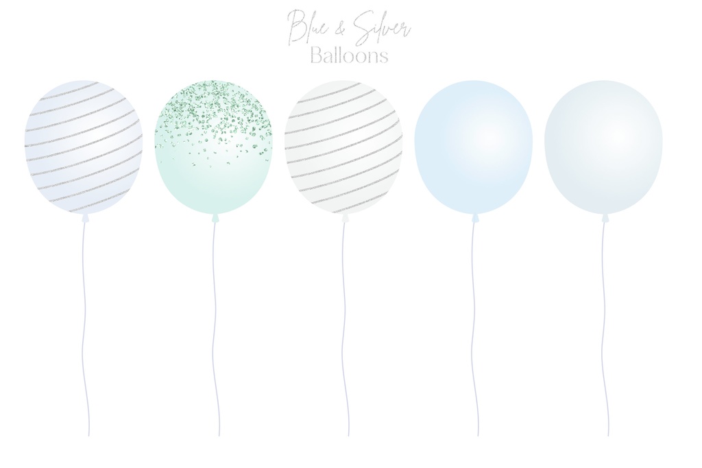 青とシルバーの風船イラスト素材|お祝いイラスト素材