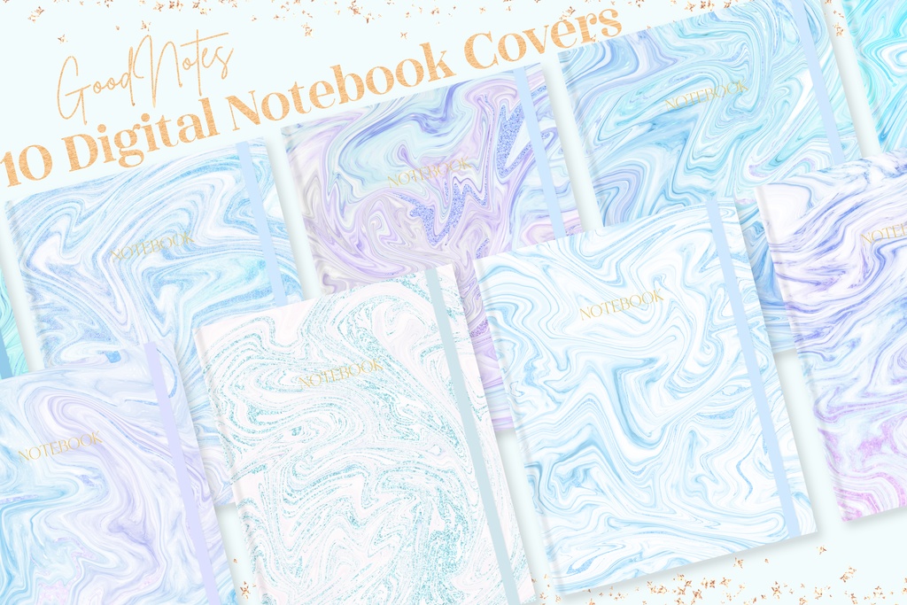 GoodNotes表紙セット|青のマーブル模様GoodNotesテンプレート