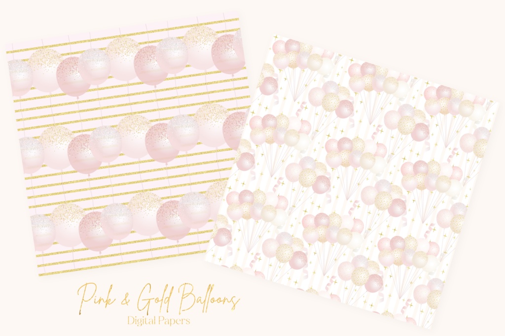 ピンクとゴールドの風船イラスト背景画像素材|誕生日背景素材, お祝い背景素材