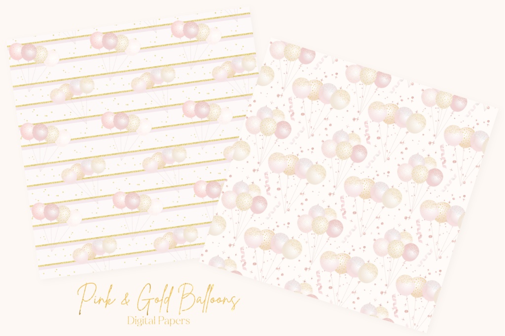 ピンクとゴールドの風船イラスト背景画像素材|誕生日背景素材, お祝い背景素材