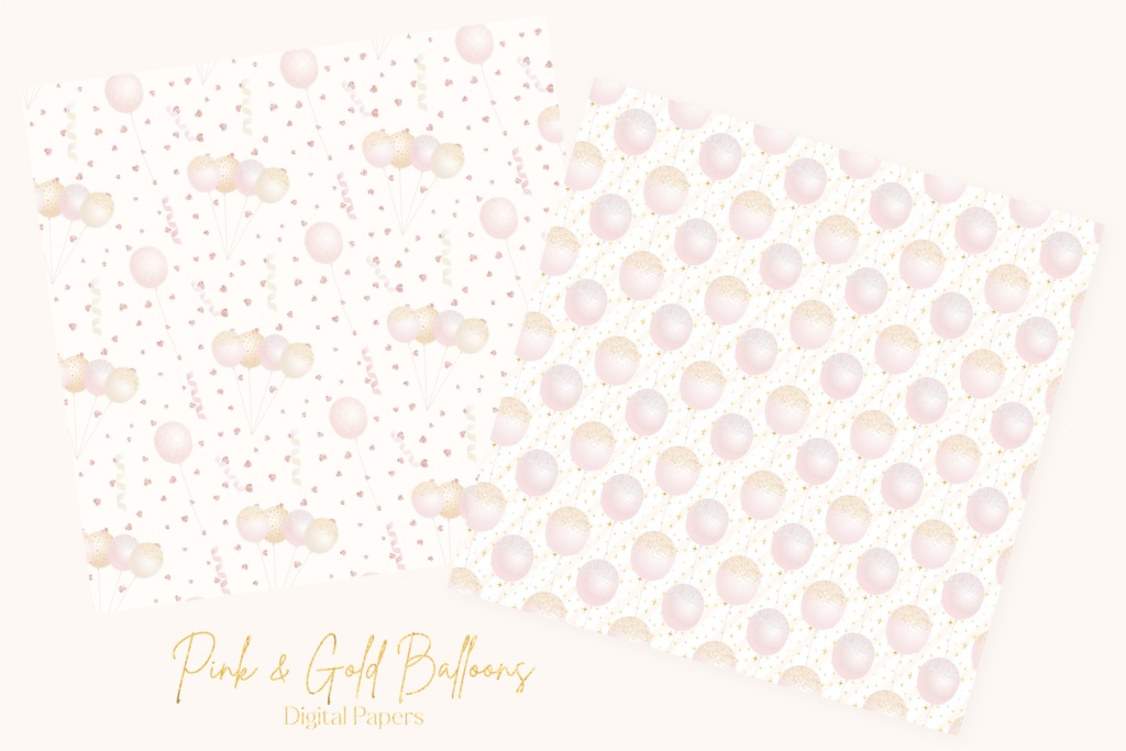 ピンクとゴールドの風船イラスト背景画像素材|誕生日背景素材, お祝い背景素材